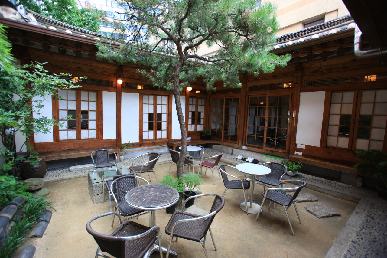Traditional hanok teahouse courtyard near Insadong, Seoul