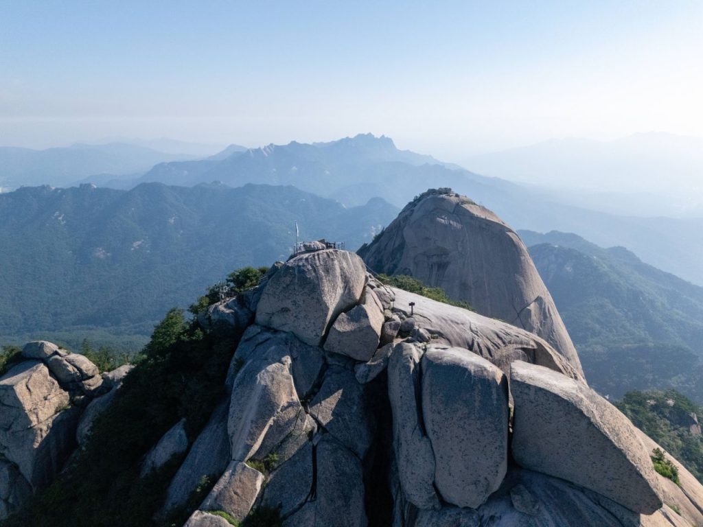Aerial view of Baegundae Peak in Bukhansan National Park, Seoul