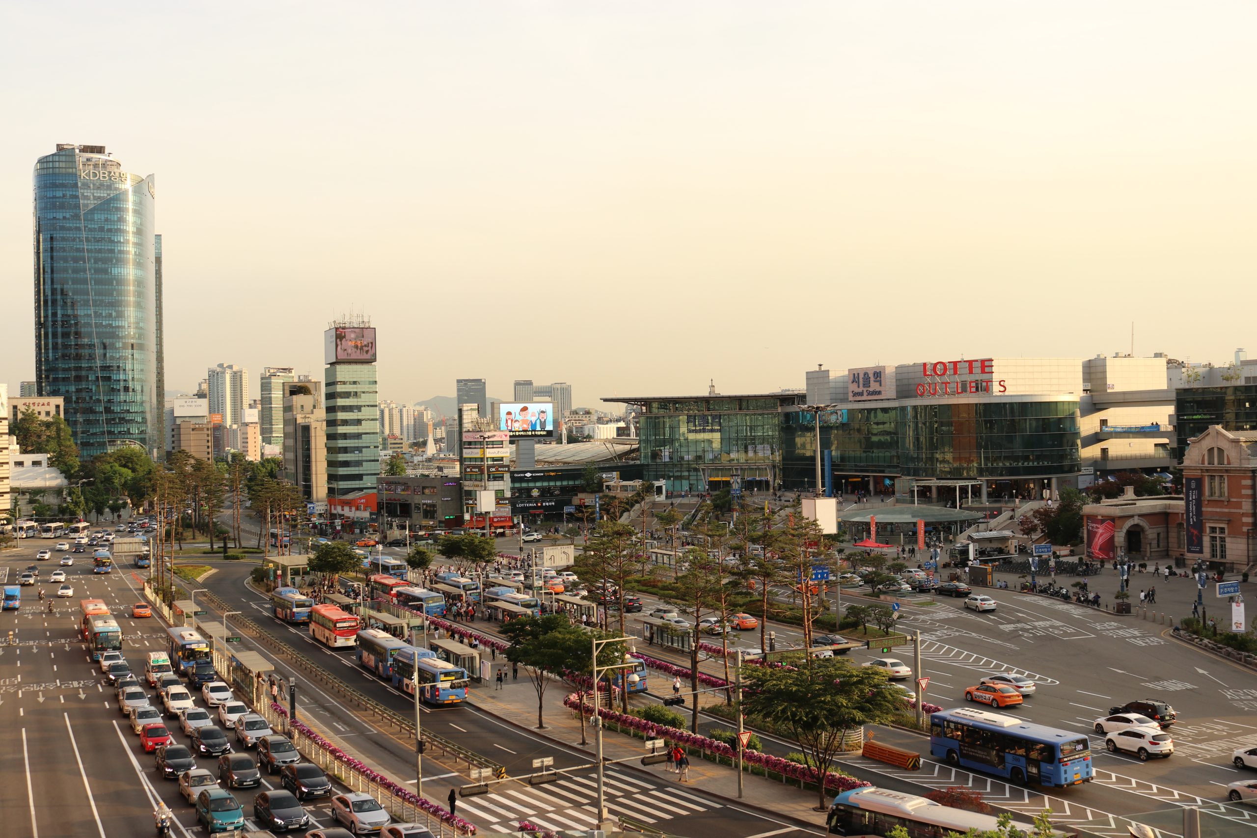 View from Seoullo 7017 over Seoul Station and the city skyline