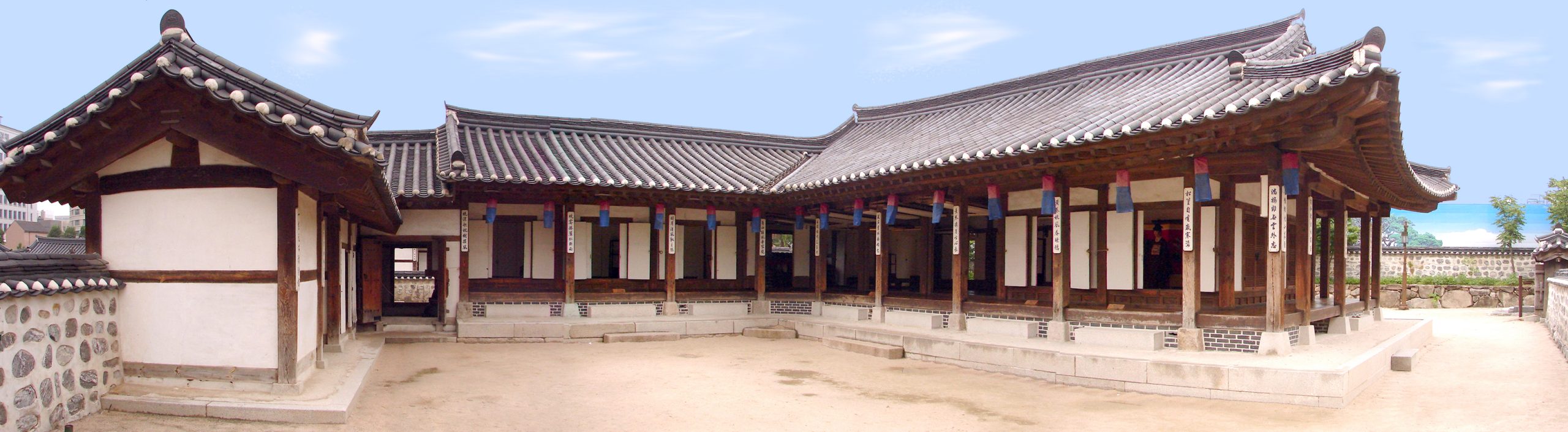 Reconstructed hanok houses and courtyard at Namsangol Hanok Village, Seoul