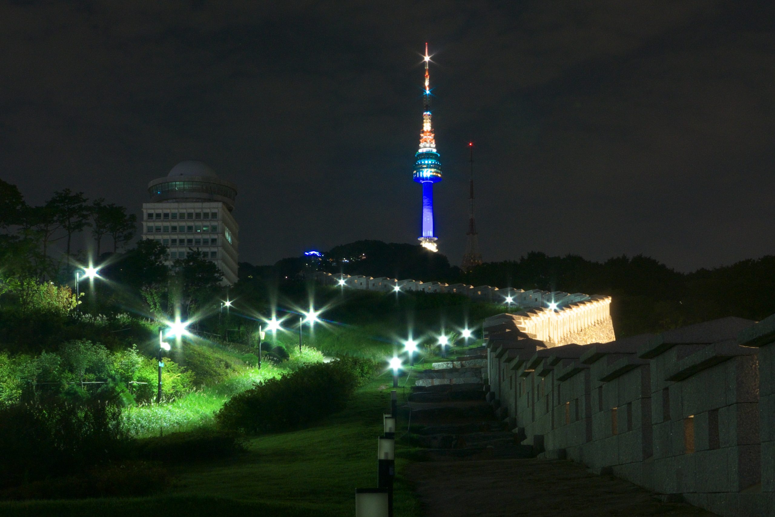 Seoul night skyline city lights viewed from N Seoul Tower on Namsan