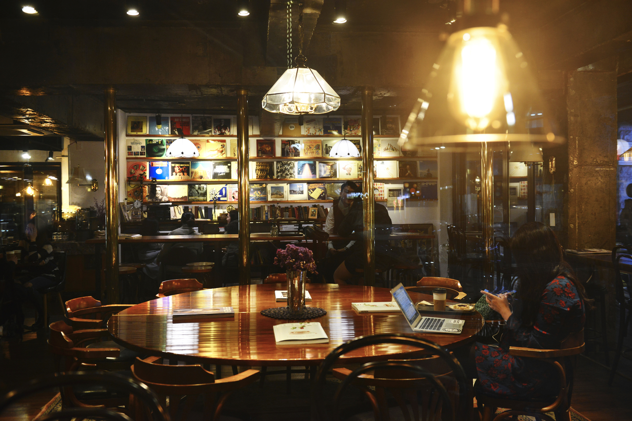 Cozy cafe interior on Garosu-gil in Sinsa-dong, Seoul