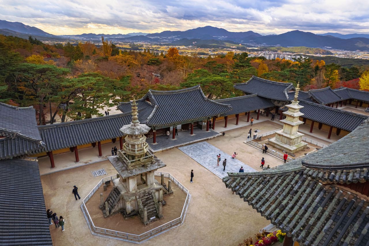 Dabotap and Seokgatap pagodas in the Bulguksa Temple courtyard