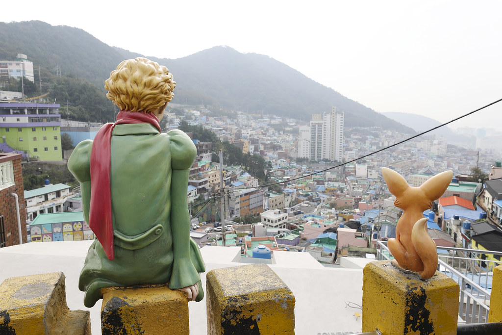 The Little Prince and fox statue overlooking Gamcheon Culture Village