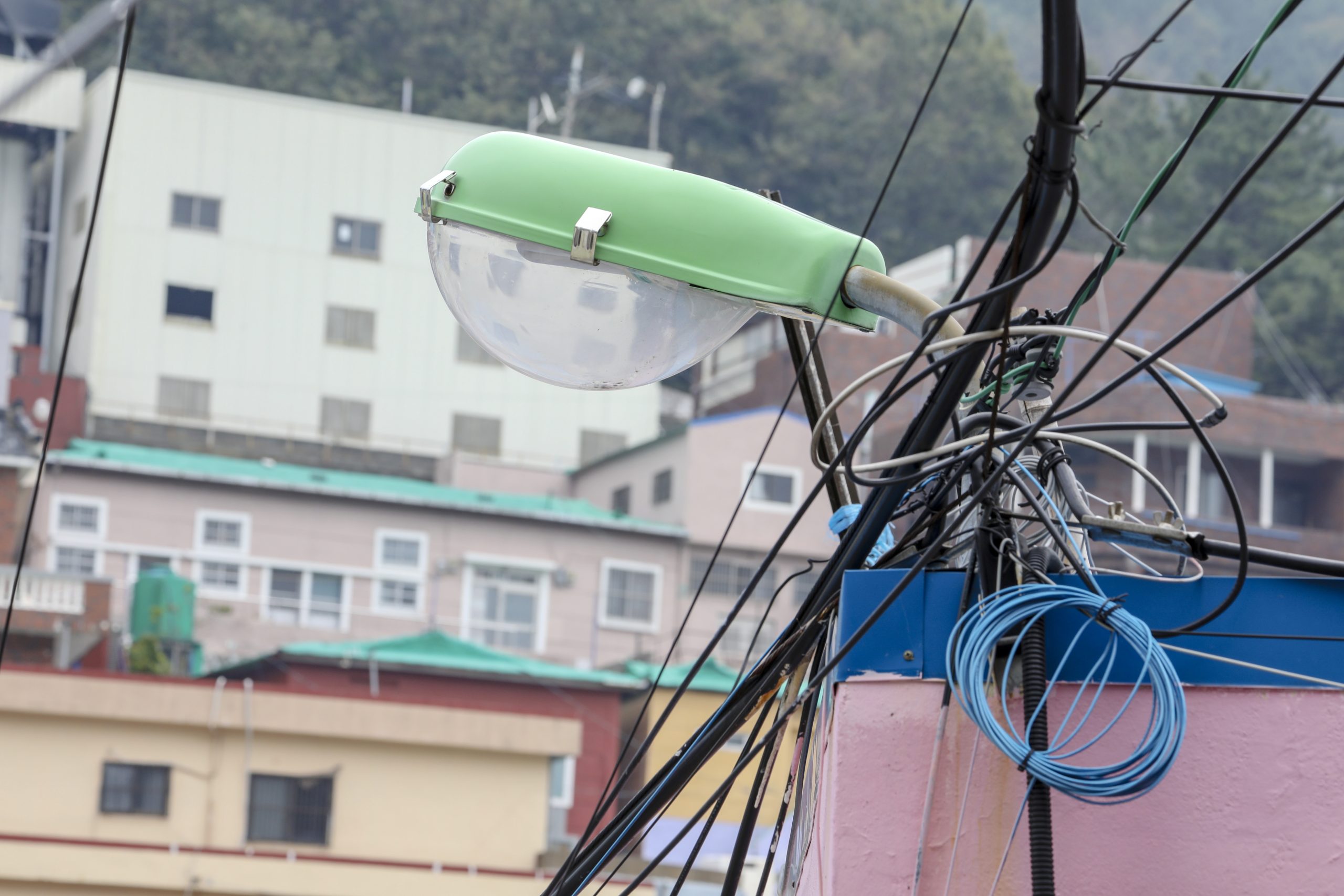 A lived-in street with overhead wires in Gamcheon Culture Village Busan