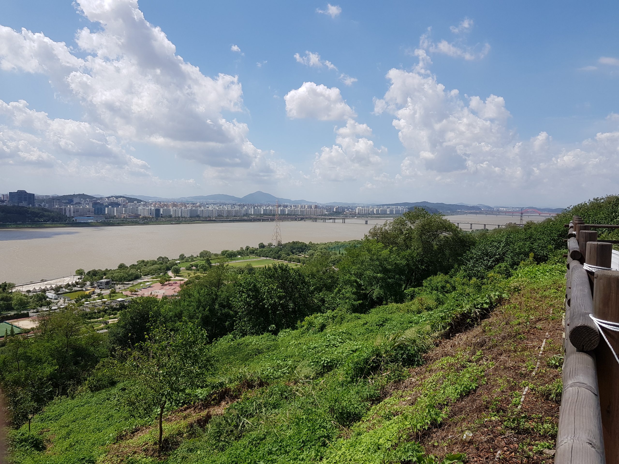 Han River and Seoul city skyline seen from Haneul Park