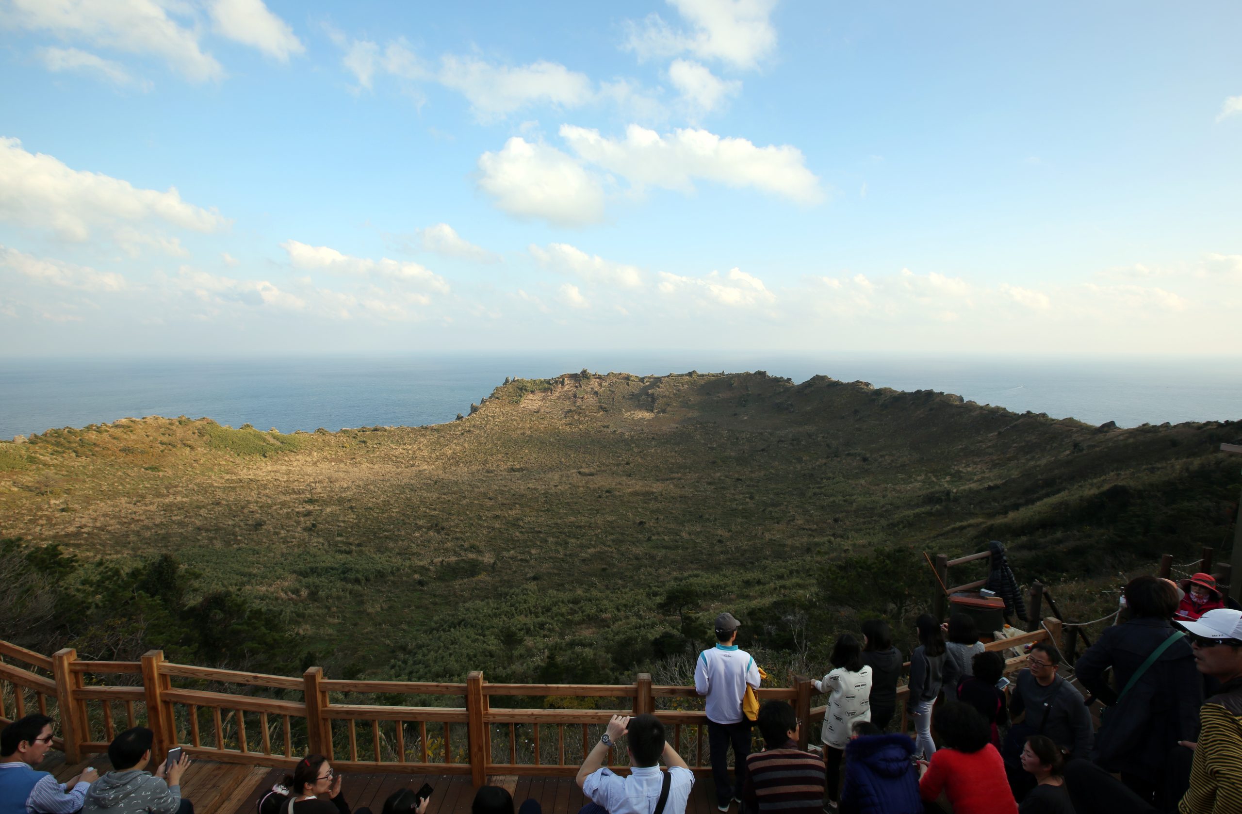 Grassy summit crater of Seongsan Ilchulbong seen from the observation deck