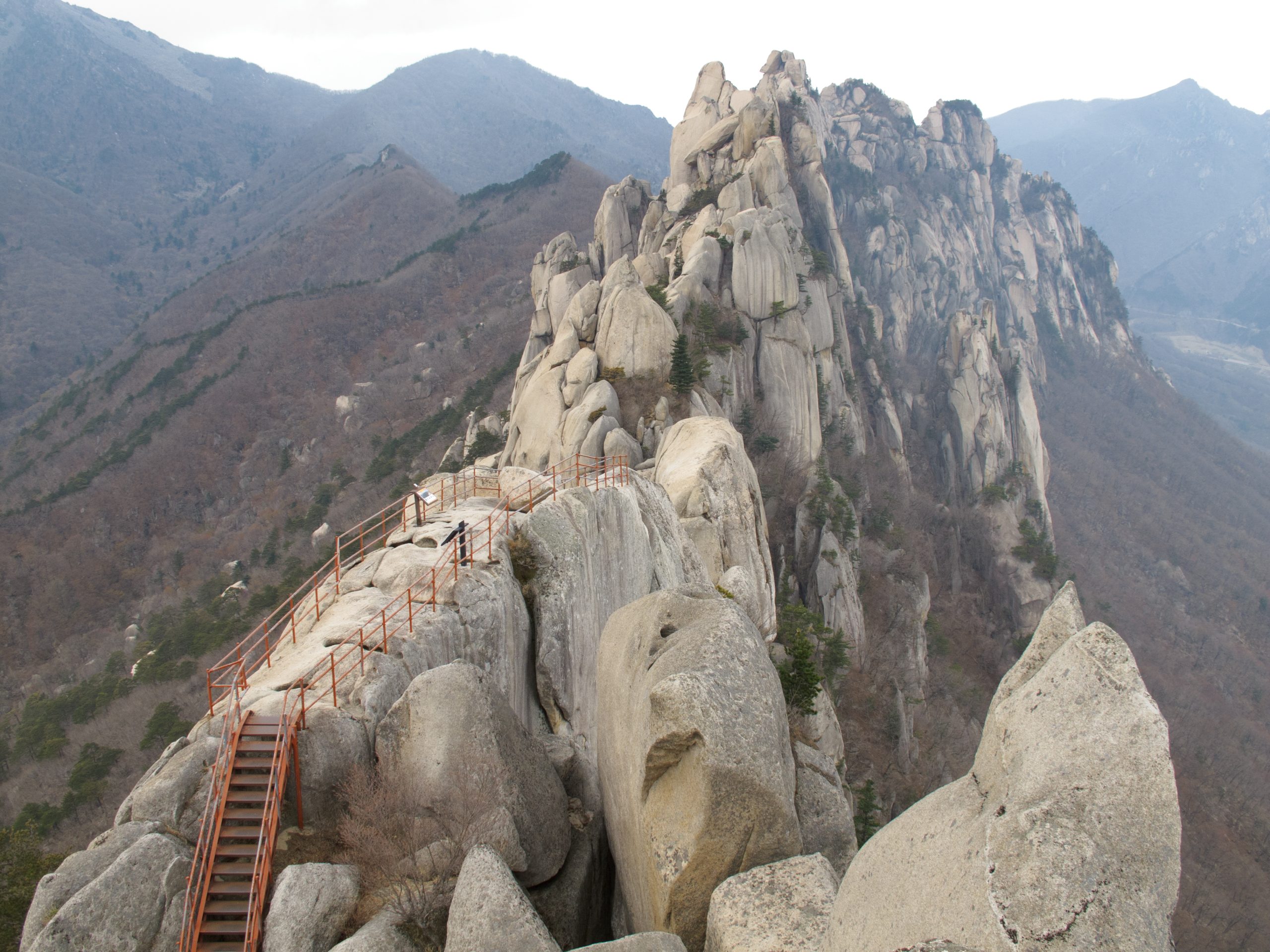 Steel stairway on the Ulsanbawi summit ridge in Seoraksan National Park