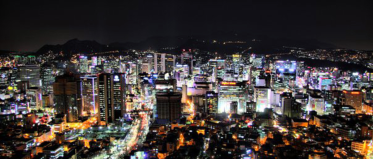 Seoul city lights at night seen from N Seoul Tower