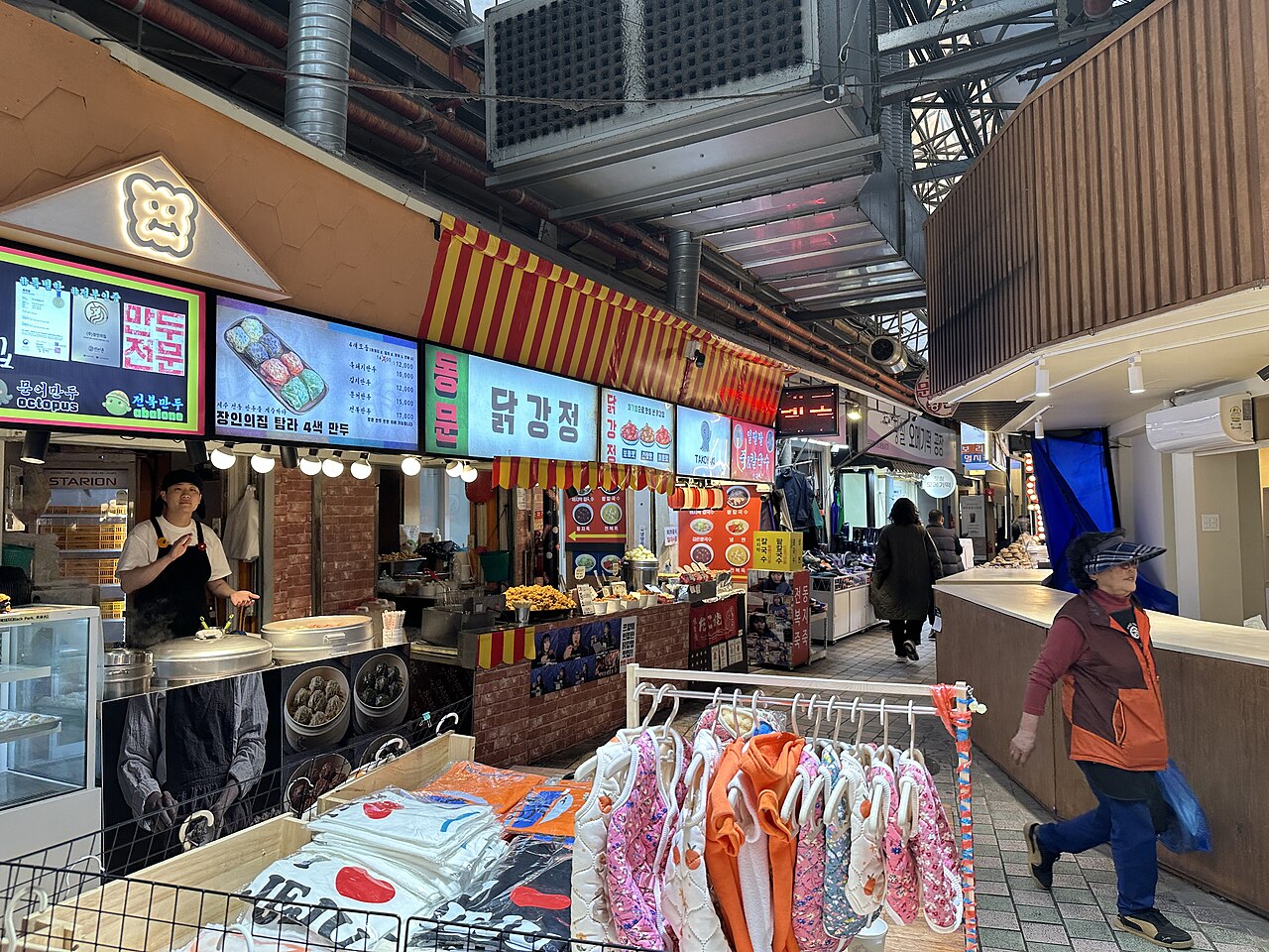 Food stall row at Dongmun Market, Jeju, near the night market area