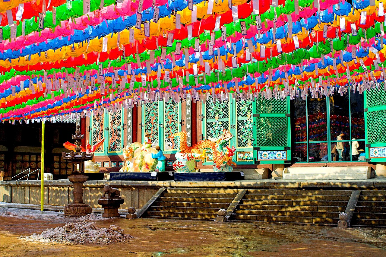 Lantern canopy over the courtyard at Jogyesa Temple in lantern season